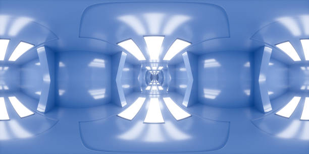 istock Blue tunnel with neon lines, 360 degree panorama, 3d rendering. 1446807736