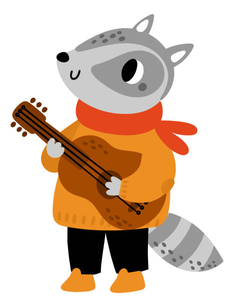 istock Cute racoon plays guitar. Funny musician character 1446807799