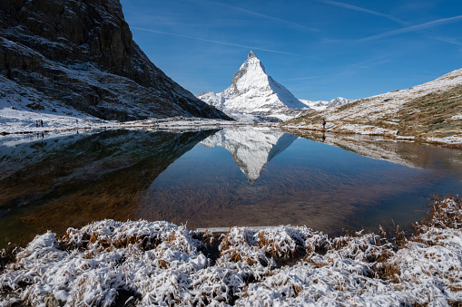 Matterhorn Beautiful Swiss alps with reflection at Riffelsee Lake,Switzerland.