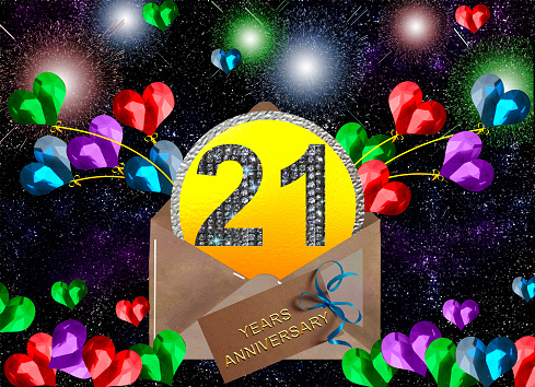 3d illustration, 21 anniversary. golden numbers on a festive background. poster or card for anniversary celebration, party