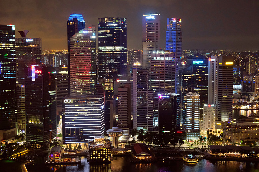 View of Singapore Central Business district by night.