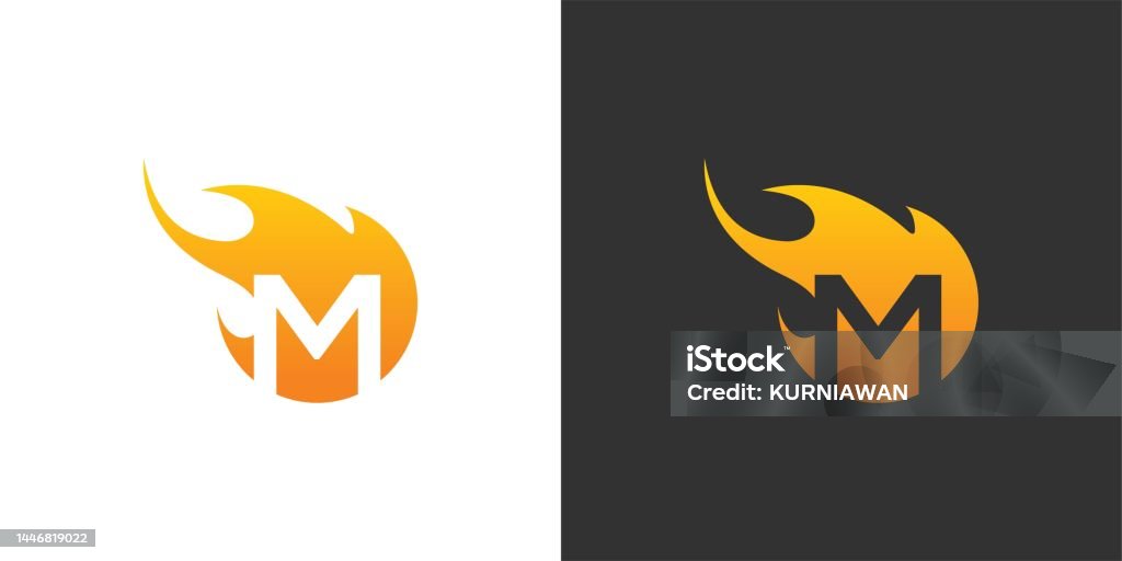 Object Intial M Initial M Letter With Fire Logo Vector Design Stock Illustration ...