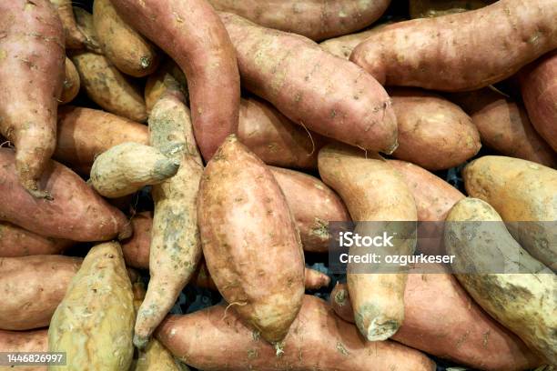 Sweet Potatoes Stock Photo - Download Image Now - Agriculture, Backgrounds, Bazaar Market