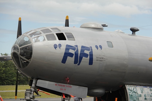 Nashua, United States – October 15, 2010: The B29 Bomber FiFi at airshow under the cloudy sky