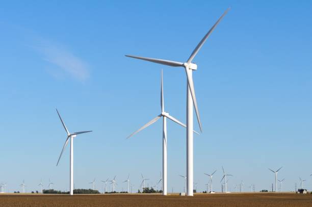 istock Wind farm in Central Indiana with a blue sky in the background 1446830065