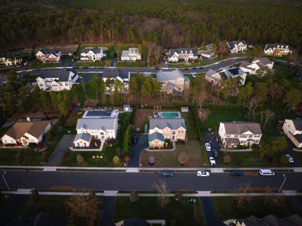 Aerial view of a typical American residential area in New Jersey An aerial view of a typical American residential area in New Jersey cherry hill nj stock pictures, royalty-free photos & images