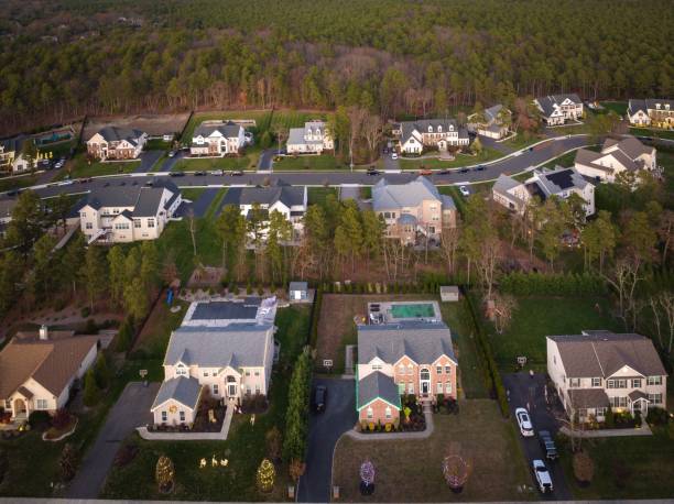 Aerial view of a typical American residential area in New Jersey An aerial view of a typical American residential area in New Jersey cherry hill nj stock pictures, royalty-free photos & images