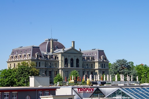 Lausanne, Switzerland – June 23, 2012: The historical buidings in downtown Lausanne, Geneva, Switzerland