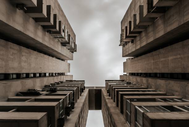 Low-angle of the brutalist multi-story concrete building in Split, Croatia