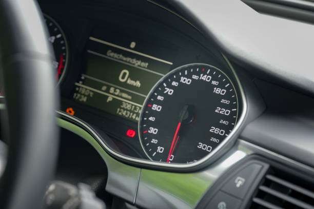 istock Closeup of a dashboard of a car pointing to zero 1446835444
