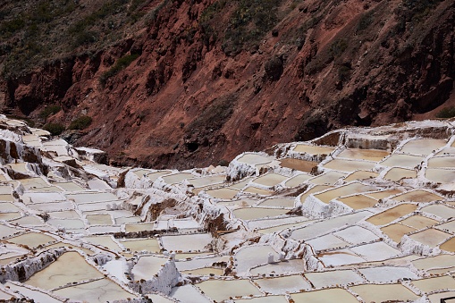 A beautiful shot of salt pools in the Salt Mines of Maras in Peru