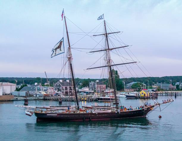 istock Fishing boat in a harbor at sunset on marthas vineyard 1446839357