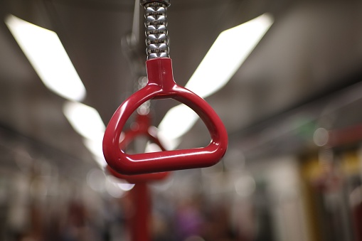 A selective of a handles loop for hanging on the train or bus for standing passenger