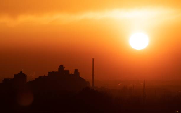 istock Sunset over industrial area in Germany 1446842363