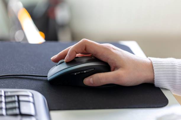 istock Closeup shot of a person's hand holding a mouse and working on a computer 1446843070