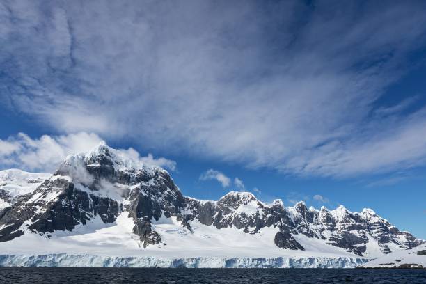 istock Snow-covered rugged mountain on a glacier in Antarctica captured against a blue sky 1446843172