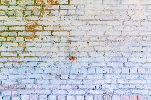 istock Texture surface of an old red brick building wall painted with white paint. 1446843499