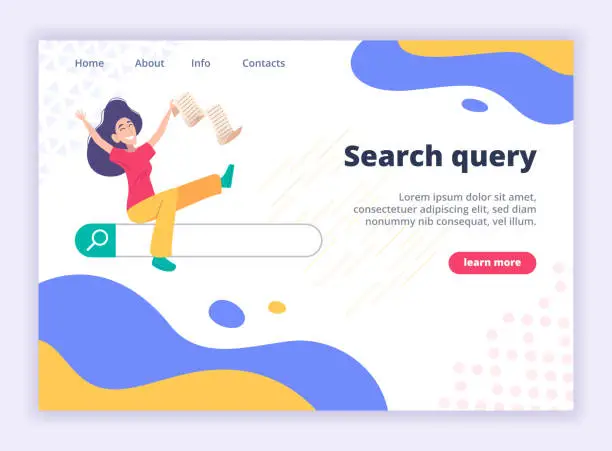Vector illustration of Seo landing page. Website template with search bar and characters find job or recruitment service exact vector landing