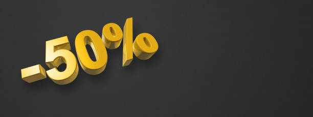 istock 50% off discount offer. 3D illustration isolated on black. Horizontal banner 1446845079