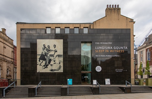 Leeds, United Kingdom – August 24, 2022: The entrance to The Henry Moore Institute with a large poster displaying \