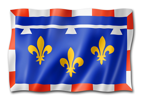 Centre-Val de Loire Region flag, France waving banner collection. 3D illustration