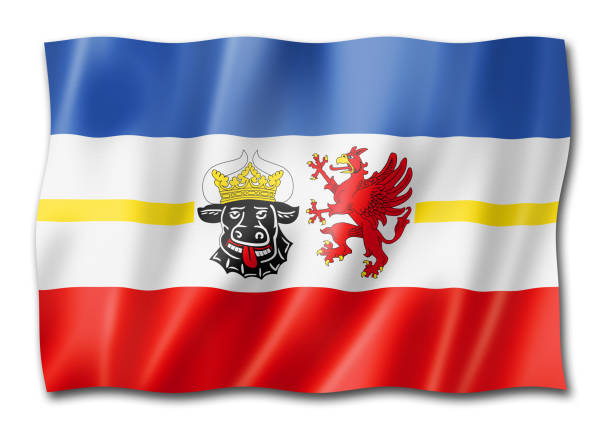 Mecklenburg Vorpommern state flag, Germany waving banner collection. 3D illustration