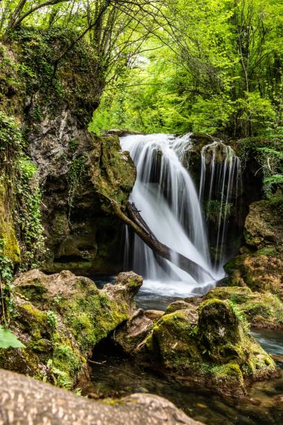 istock Long exposure of a waterfall with rocks covered with moss 1446846362