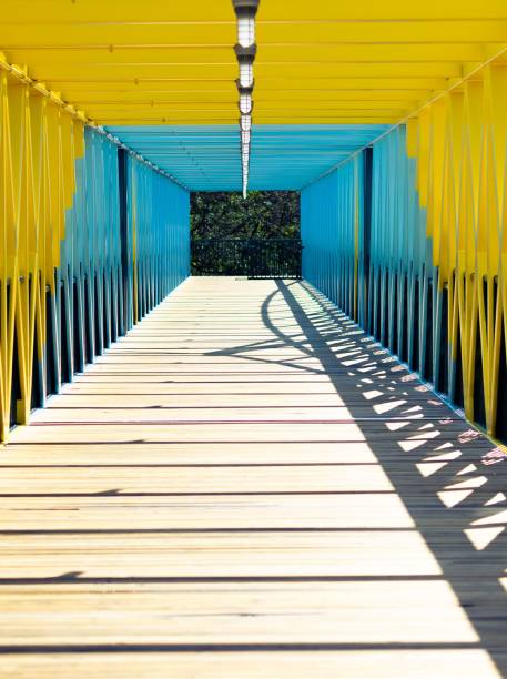 istock Vertical shot of a walking bridge with a metallic covering 1446849038