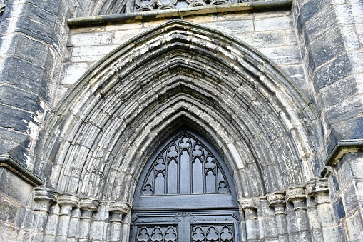 A close-up shot of hand-carved stonework at St Mary's Cathedral in Glasgow