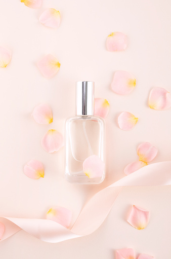 Flowers and perfume bottle Mock-up.