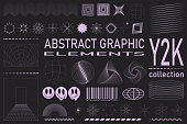 istock Retro futuristic elements for design. Collection of abstract graphic geometric symbols and objects in y2k style. 1446854744