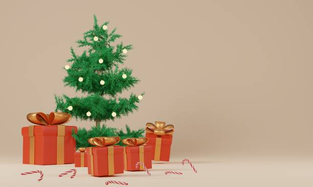 istock Christmas tree with giftboxs.for branding and product presentation.Mock up empty screen.3D rendering illustration. 1446856482