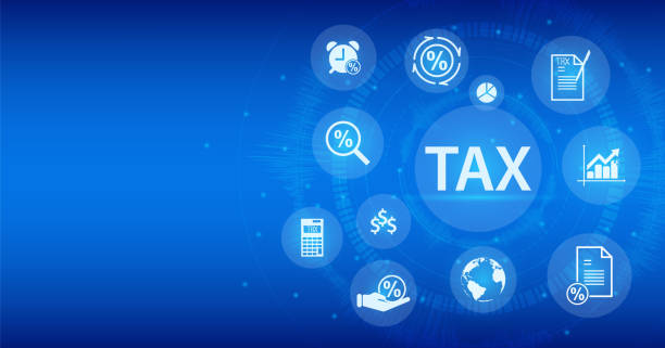 Tax Tax. Tax icon. Data analysis and tax return calculation.  Financial Research Reports, Debt Payments, State Taxes, Online Tax Payments, etc. tax form stock illustrations