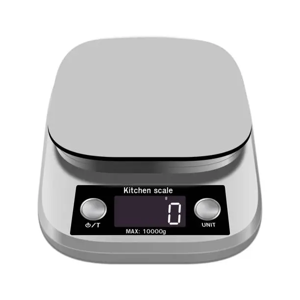 Digital kitchen scale with unit buttons, 3d vector rendering