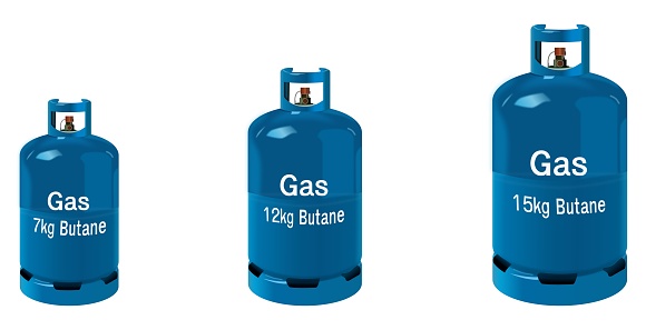 Camping gas butane tanks with different capacity, 3d vector rendering