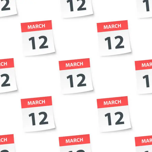 Vector illustration of March 12 - Daily Calendar seamless pattern