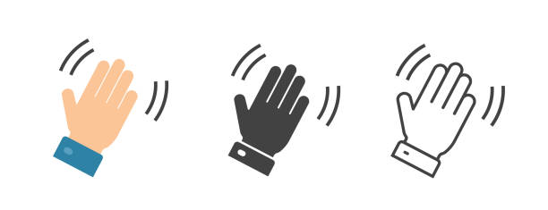 Hand wave icon motion sensor gesture for automated paper towel dispenser touchless clipart graphic flat and line outline thin stroke art pictogram, hello greeting waving palm silhouette simple design vector art illustration