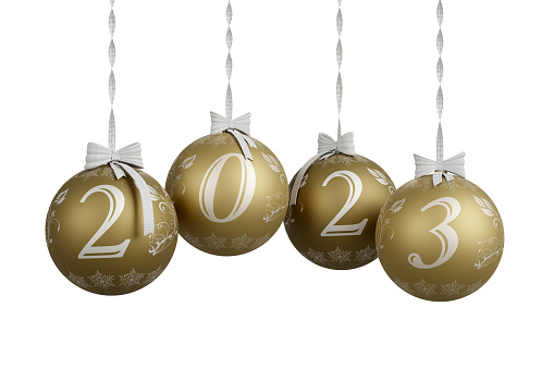 Año Nuevo 2023. El nuevo año 2023 con decoración navideña - Ilustración 3D photo