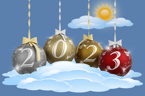 Año Nuevo 2023. El nuevo año 2023 con decoración navideña - Ilustración 3D photo
