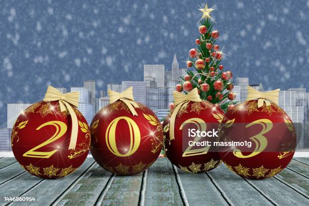Capodanno 2023 Il Nuovo Anno 2023 Con Decorazione Natalizia Illustrazione 3d Stock Photo - Download Image Now