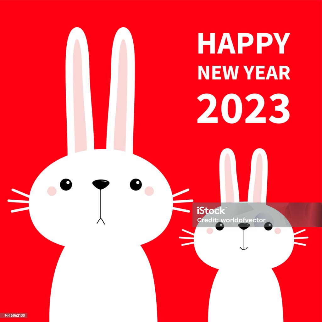 Chúc Mừng Năm Mới 2023 Năm Thỏ Hai Bộ Thỏ Trắng Dễ Thương Hoạt ...