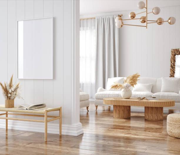 istock Mockup frame in interior background, room in light pastel colors, Scandi-Boho style 1446863851