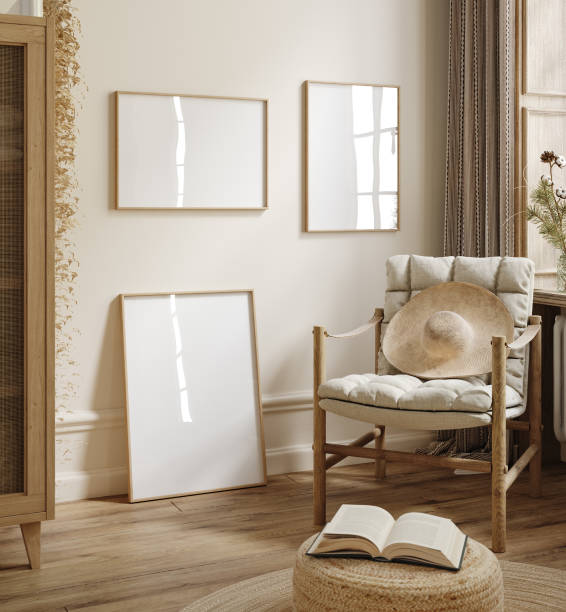istock Mockup frame in cozy beige bedroom interior background 1446863853