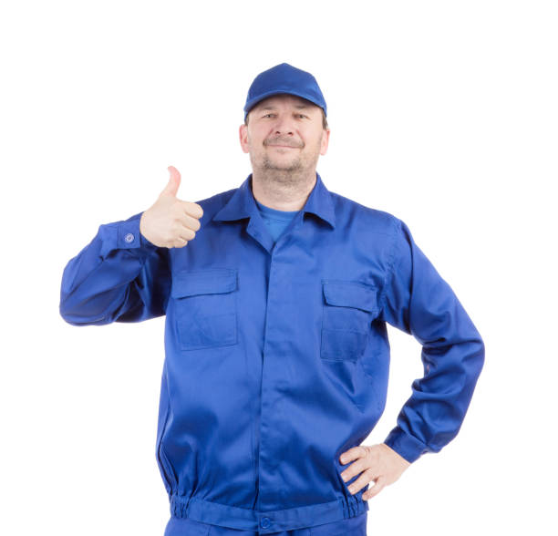 istock Man in blue gloves show ok sign. 1446864876
