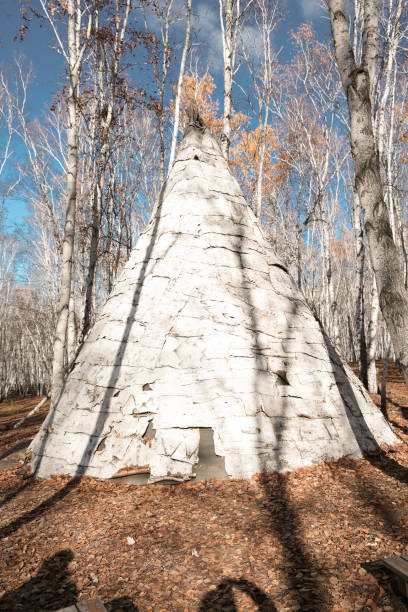 istock The original shelter made of birch bark 1446865952