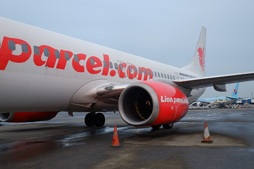 Tangerang, Indonesia, Dec 21, 2021. The Lion Air plane is parked in the Soekarno Hatta international airport area.