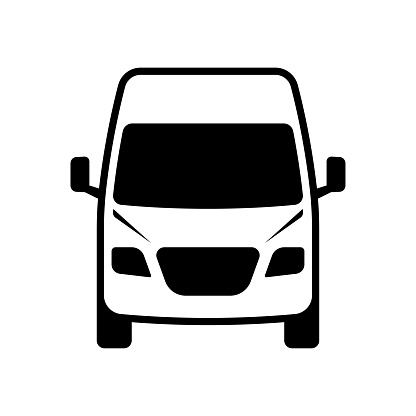 Van icon. Minibus. Black contour linear silhouette. Front view. Editable strokes. Vector simple flat graphic illustration. Isolated object on a white background. Isolate.