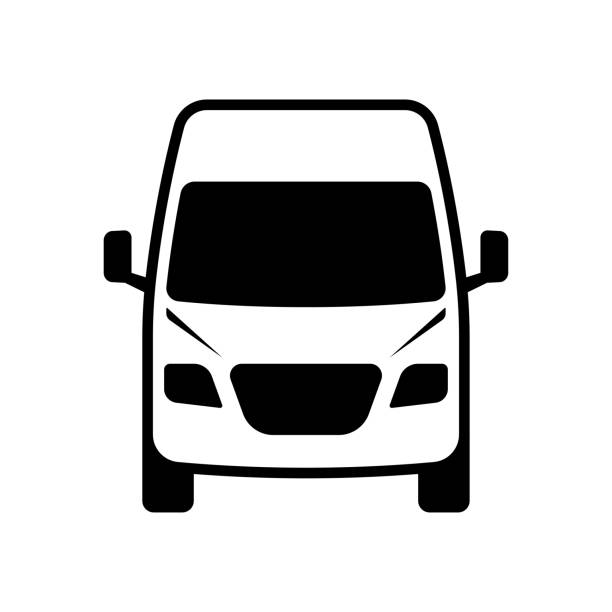Van icon. Minibus. Black contour linear silhouette. Front view. Editable strokes. Vector simple flat graphic illustration. Isolated object on a white background. Isolate. Van icon. Minibus. Black contour linear silhouette. Front view. Editable strokes. Vector simple flat graphic illustration. Isolated object on a white background. Isolate. minivan stock illustrations