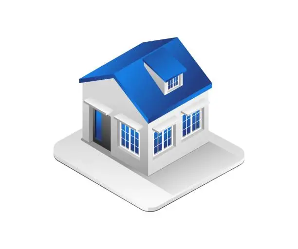 Vector illustration of Flat 3d isometric illustration concept minimalist house building design