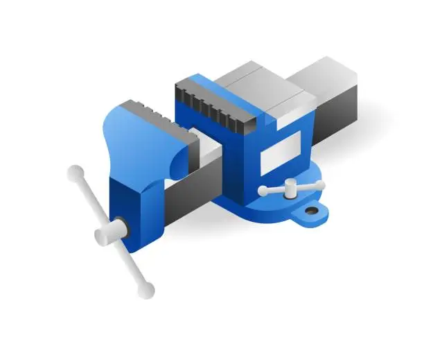 Vector illustration of Flat 3d isometric illustration concept of workpiece clamp vise